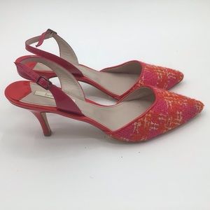 Boden Leather Tweed Sling Back Pointed Toe Heels